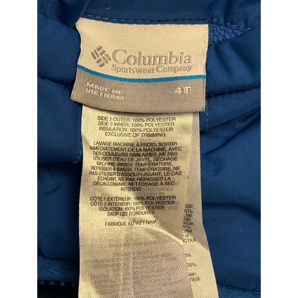 Columbia Reversible Puffer Jacket Toddler‎ 4T Blue Geometric Fleece Insulated